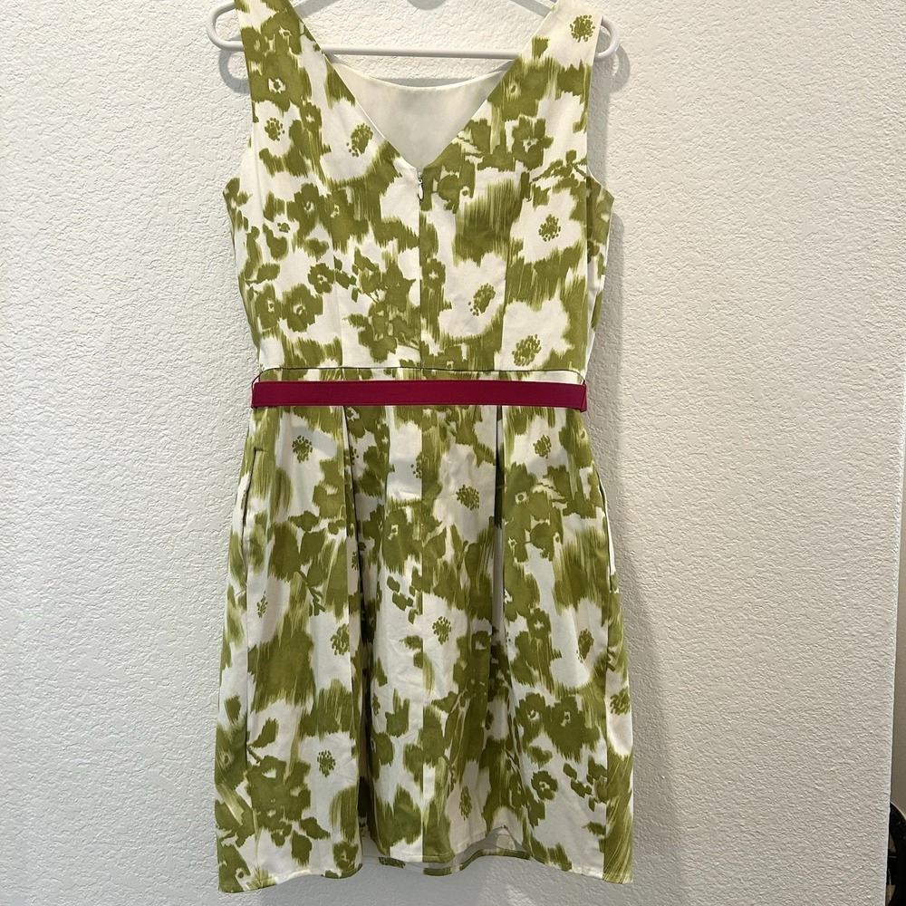 Jessica Howard Floral Green Party Dress Pink Belt Size 10P POCKETS - Picture 8 of 8